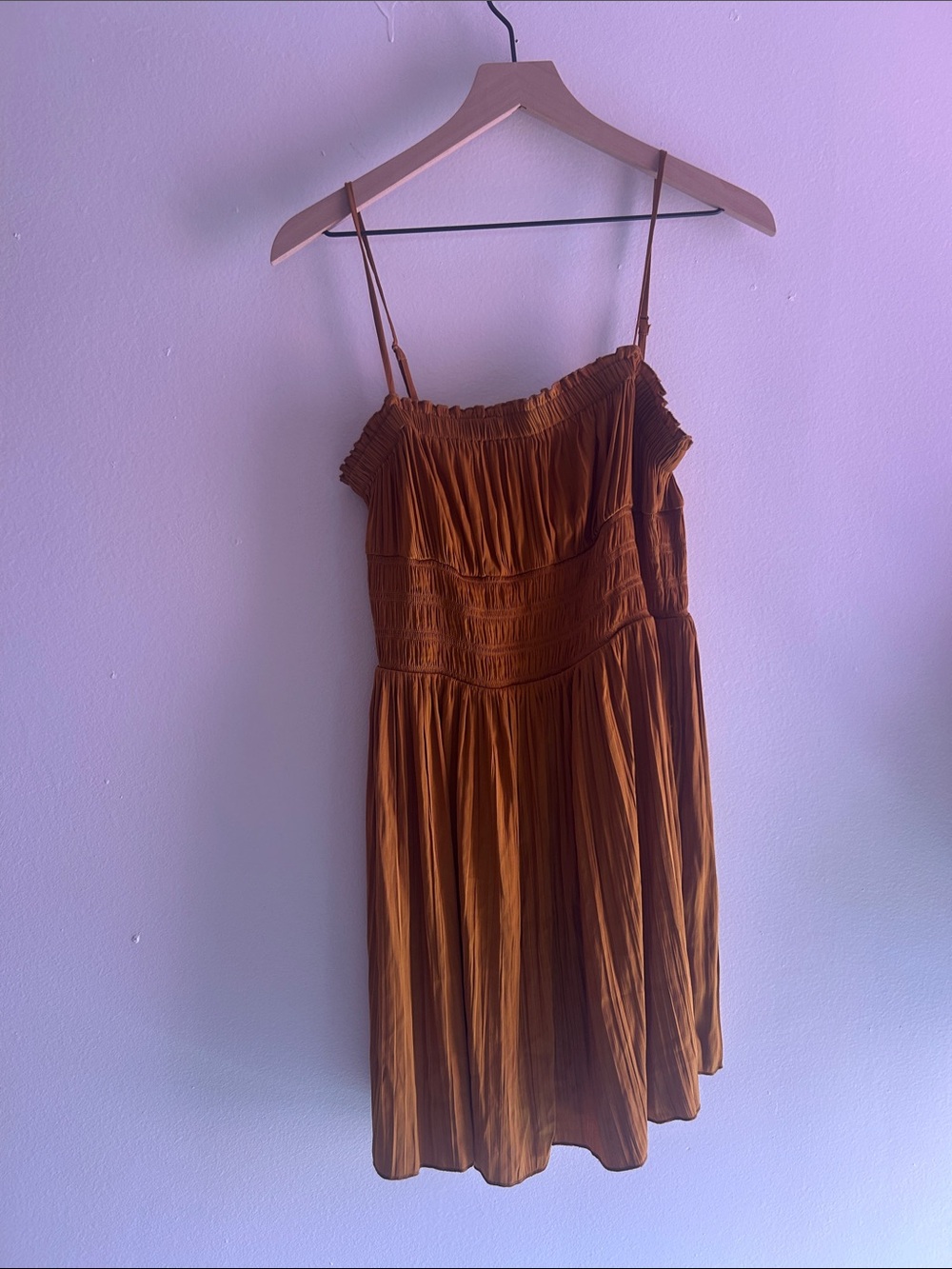 Free People Rust Orange Smocked Mini Dress with Spaghetti Straps - Picture 1 of 5